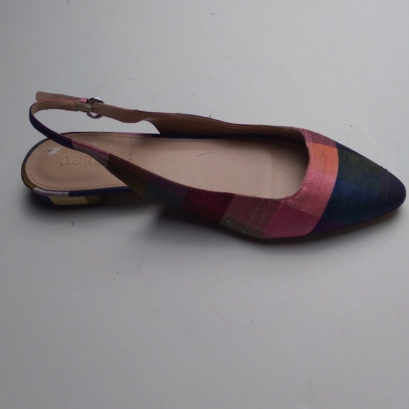 J. Crew Slingback flat shoes plaid fabric multicolor size 7.5 - Picture 7 of 9